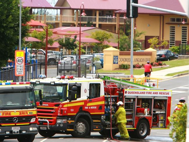 A gas leak on a development site opposite Assisi College, Upper Coomera saw students in lock down while fire brigade personnel hosed down the leak until it was stopped. Coomera Anglican College in background