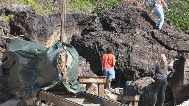 Props and staging being put into place on North Burleigh headland for weekend filming of "The Bluff". Spot the fake rock. Picture Glenn Hampson