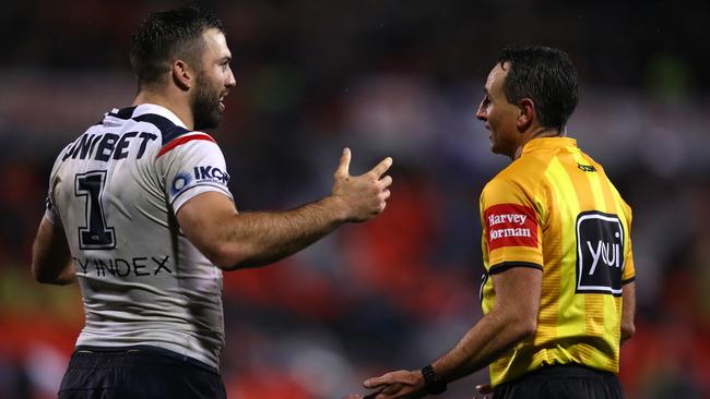 James Tedesco was frustrated by some of Gerard Sutton’s calls. Picture: Jason McCawley/Getty Images