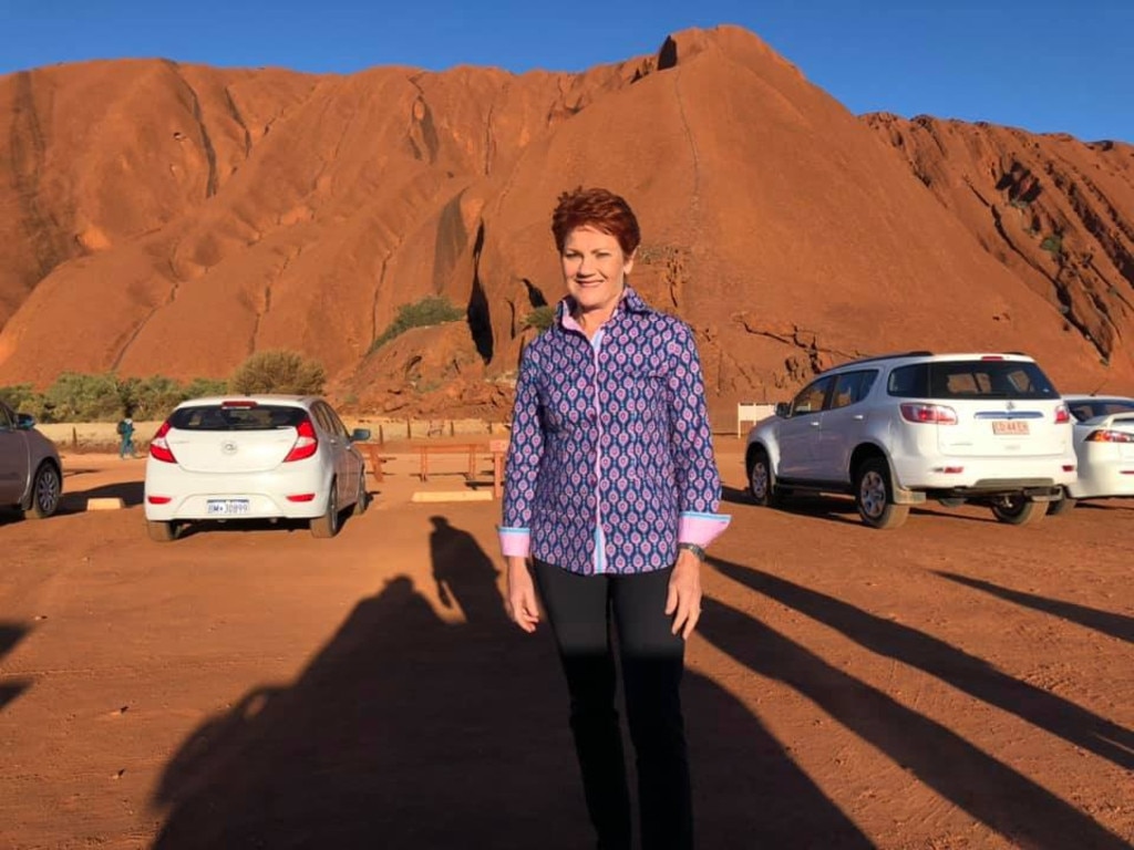 Pauline Hanson at Uluru. The senator was granted permission to climb the sacred site. Picture: Facebook