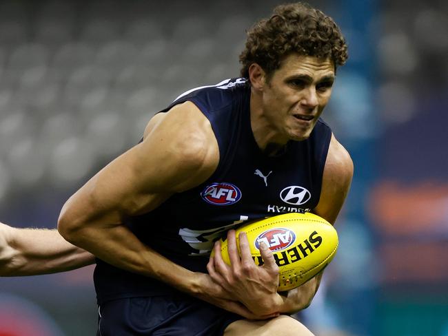 Charlie Curnow booted one goal in his second game back from a long injury lay-off. (Photo by Michael Willson/AFL Photos via Getty Images)