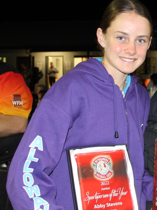 Abby Stevens won Bundaberg Netball’s Junior Girl Sportsperson of the Year for 13-14 years.