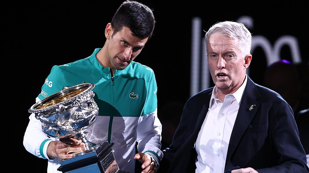 Tennis Australia boss Craig Tiley with Novak Djokovic. (Photo by Cameron Spencer/Getty Images)