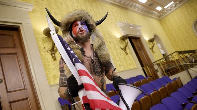 A protester yells inside the Senate Chamber. Picture: AFP