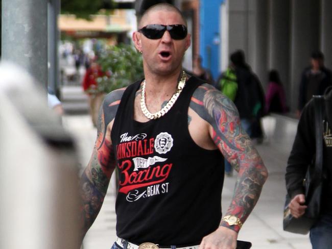 NO BYLINE PLEASE. Former Finks bikie gang member Mark Sandery, father of child who was shot in Semaphore. Various Finks motorcycle gang members at the Magistrates Court.