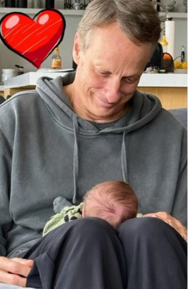 Hawk meeting his grandson for the first time. Picture: Instagram