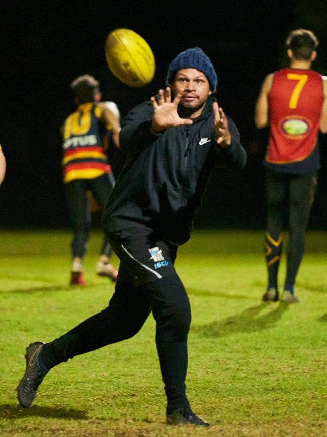 Ex-Port Adelaide forward Daniel Motlop at Flinders Park training ahead of the Reds’ first match of 2020 this Saturday. Picture: Matt Loxton