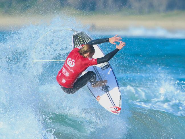 Jay Brown of Cronulla is a surfer on the rise winning the Under 16s Woolworths NSW State Junior Title in Coffs Harbour.