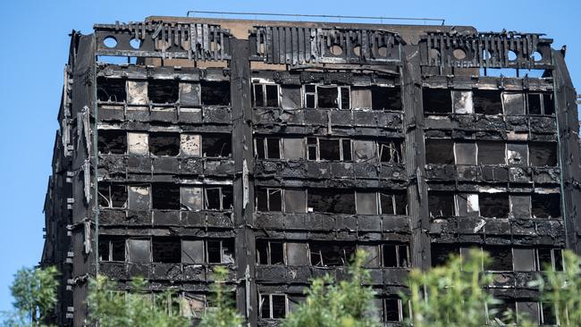 The remains of Grenfell Tower in London after it was engulfed by a fire fuelled by combustible cladding.