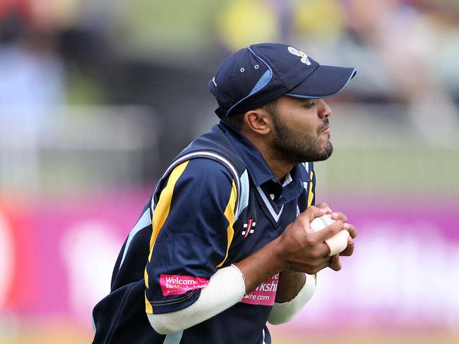 Azeem Rafiq of Yorkshire takes a catch during a Champions League T20 match in Durban in 2012. Picture: AFP