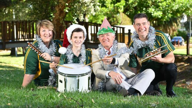 Jo Cross, Lachlan Miegel, Creative Director Brian Gilbertson and Brenton Miegel at the Soldiers Memorial Garden, for the 2017 Carols event. Picture: AAP / Keryn Stevens