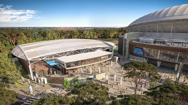 Artist impression of second stage of the Memorial Drive redevelopment, and how it will look beside Adelaide Oval. Picture: SA Government