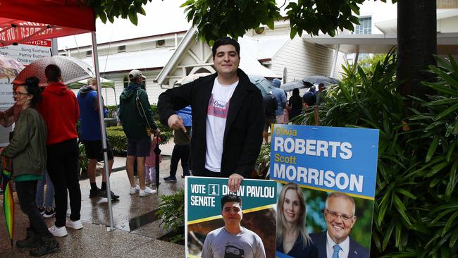 Drew Pavlou at the polling booth in Bulimba in the 2022 election. Picture: Tertius Pickard