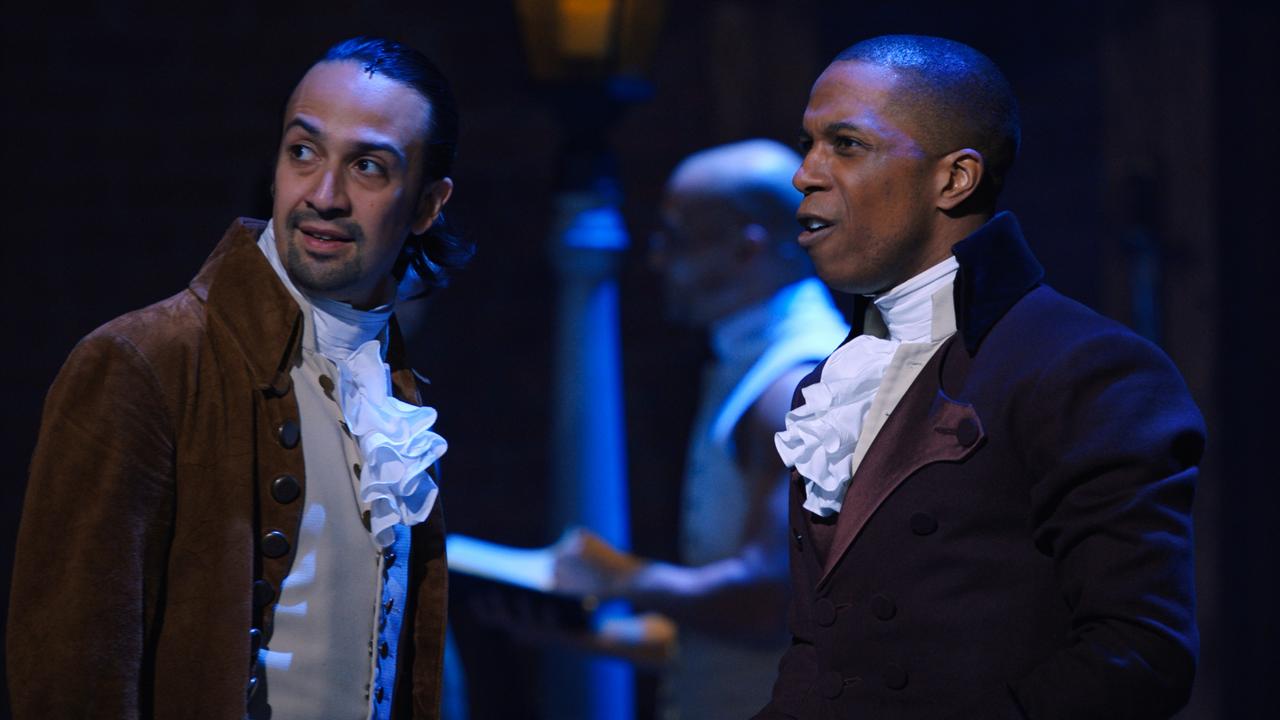 Lin-Manuel Miranda and Leslie Odom Jr as Alexander Hamilton and Aaron Burr in the original Broadway production.