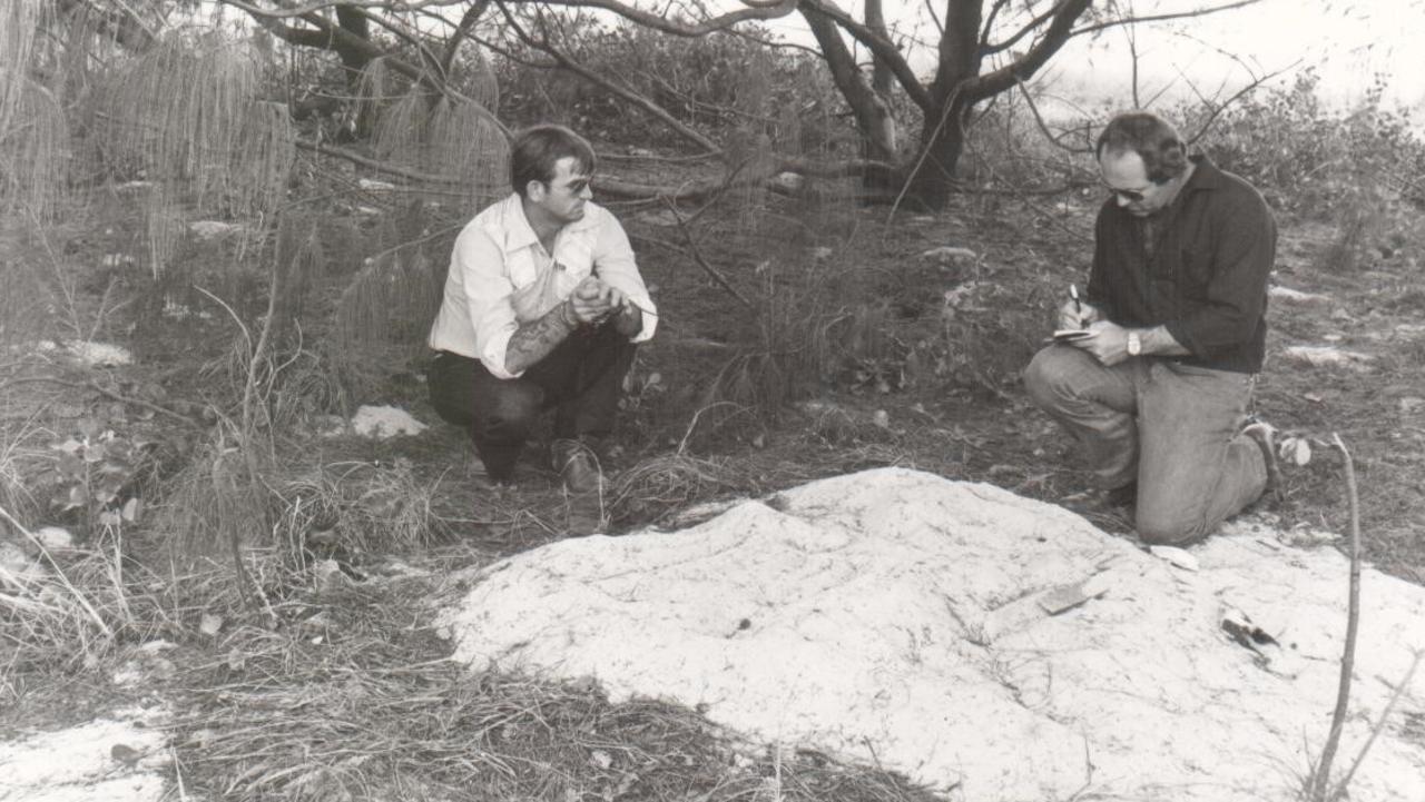 Ian Spiers (above with Robin Reid) at the boy’s gravesite says the killer wrote him love letters from prison. Picture: NSW Police