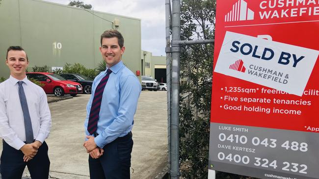 Cushman &amp; Wakefield’s Luke Smith and Dave Kertesz at 10 Maiella St, Stapylton.