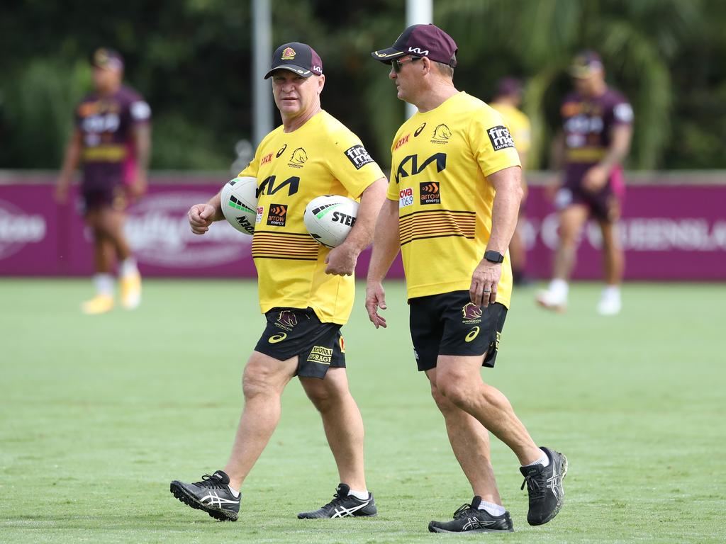 (L-R) Alfie Langer and Kevin Walters now work together at the Broncos. Picture: Zak Simmonds