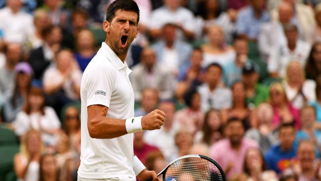 Novak Djokovic in action at Wimbledon.