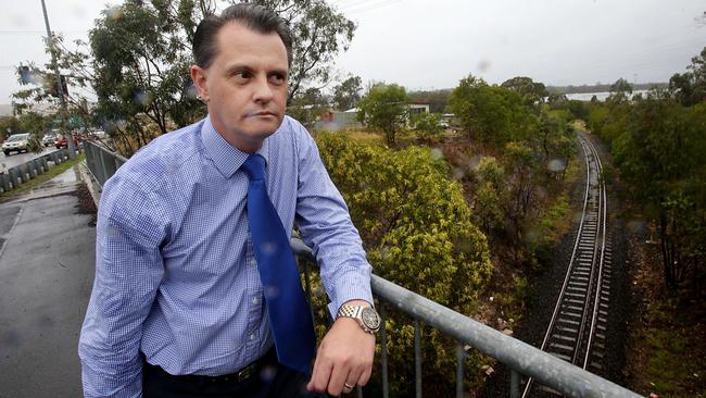 Algester MP Anthony Shorten wants to see a train line from Salisbury to Beaudesert. He is at Acacia Ridge train line. Pic Annette Dew