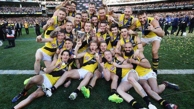 The Richmond boys celebrate their premiership win. Picture: Getty Images