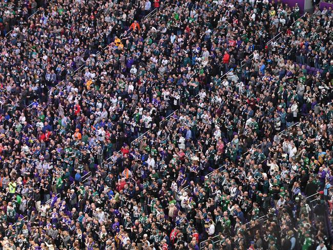 People crowd the stands for the Super Bowl LII between the Philadelphia Eagles and the New England Patriots at US Bank Stadium on February 4, 2018 in Minneapolis, Minnesota. Picture: AFP