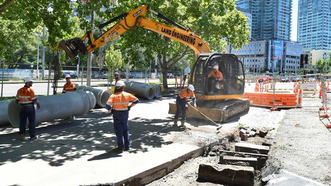 Construction work on St Kilda Rd has begun. Picture: Josie Hayden