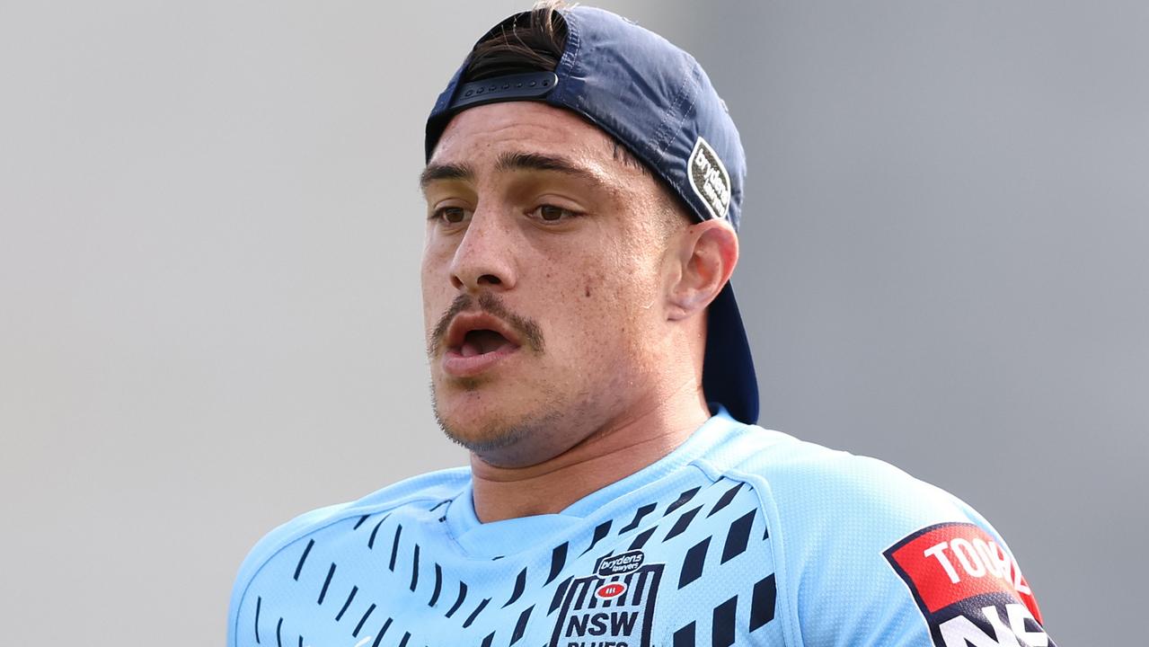 SYDNEY, AUSTRALIA - JUNE 02: Kotoni Staggs of the Blues runs during a New South Wales Blues State of Origin squad training session at Ignite HQ Centre of Excellence on June 02, 2022 in Sydney, Australia. (Photo by Mark Metcalfe/Getty Images)