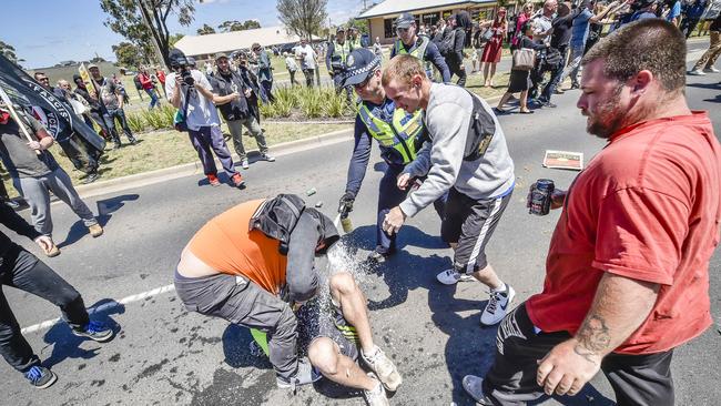 Anti-Islam protesters clash with Rally Against Racism group and police. Picture: Jason Edwards