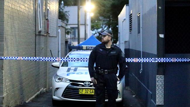 Police remained at Cleveland St, Surry Hills following the weekend raids. Picture: John Grainger