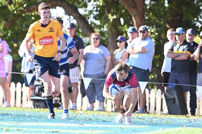 Jackson Hill strolls over for a try in last year’s GPS rugby decider between Brisbane State High and Nudgee College. Picture, John Gass