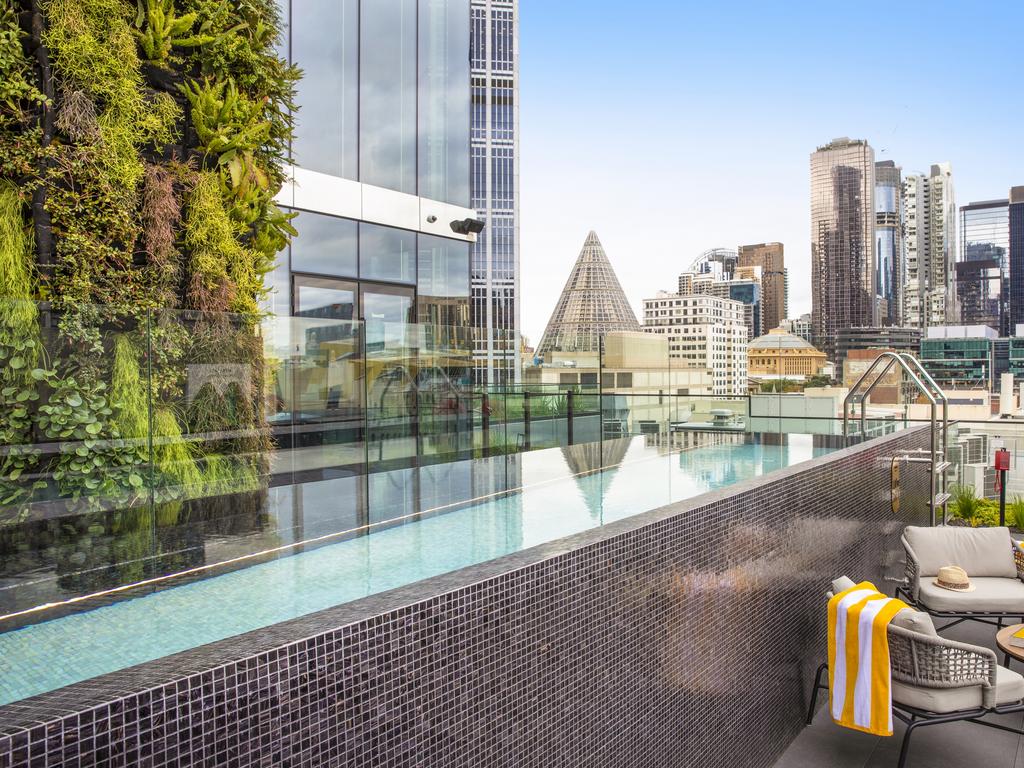 The views from the pool deck at Voco in the Melbourne CBD.