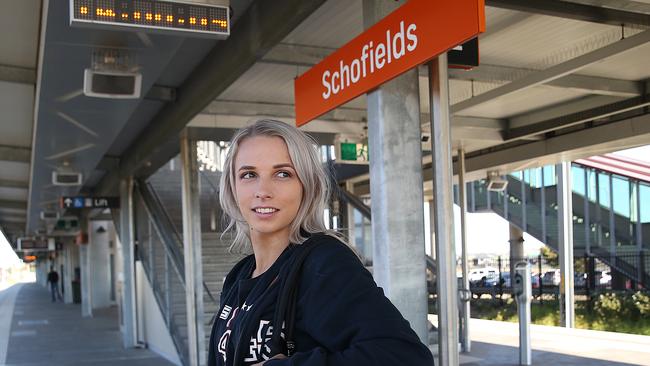 commuter Courtney Smith at Schofields Train Station.