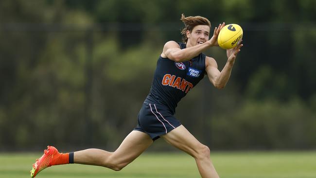 The 19-year-old will provide a tall target in the Giants’ forward line, but also has the mobility to push up the ground. Picture: Phil Hillyard