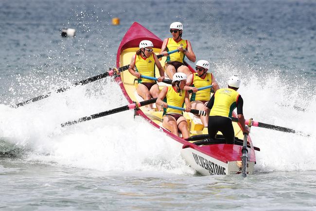 Surf boat from Ulverstone Surf Life Saving Club competing in the Tasmanian Surf League Carnival at Clifton Beach. Picture: NIKKI DAVIS-JONES