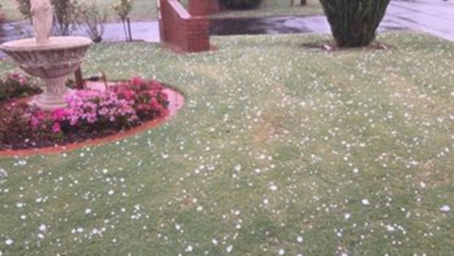 Hail in Narre Warren South. Picture: Terry Poulton