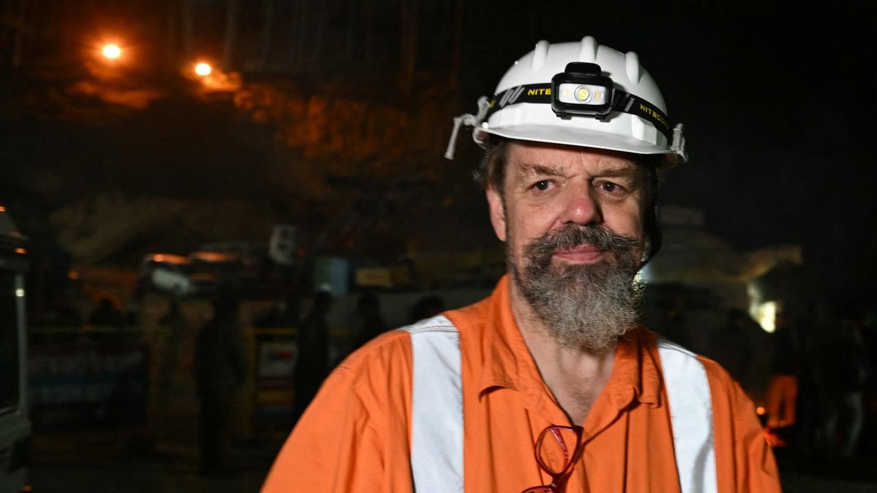 President of the International Tunnelling Association and Australian independent disaster investigator Arnold Dix speaks at the site of collapsed under construction Silkyara tunnel in India on November 23, 2023. (Photo by Arun SANKAR / AFP)