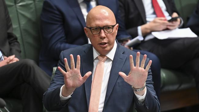 Leader of the Opposition Peter Dutton during Question Time at Parliament House in Canberra. Picture: NCA NewsWire / Martin Ollman