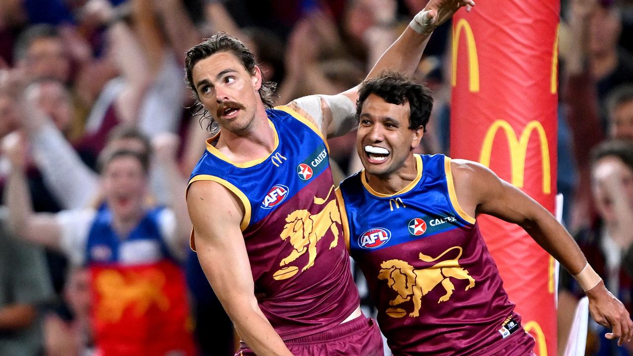 Joe Daniher finished with five goals. Picture: Bradley Kanaris/Getty Images