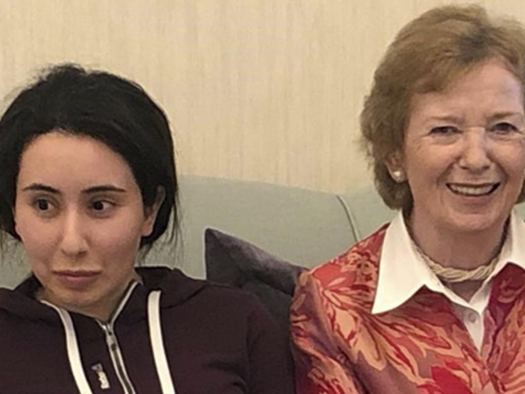 Princess Sheikha Latifa, daughter of Dubai's ruler, is pictured with Mary Robinson, former UN High Commissioner for Human Rights. Picture: UAE Ministry of Foreign Affairs/AP