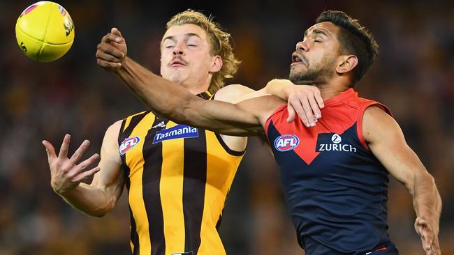 Neville jetta did a number on the Hawks’ smalls and he’ll have to be at his best to quell the likes of Willie Rioli and Liam Ryan. Picture: Getty Images