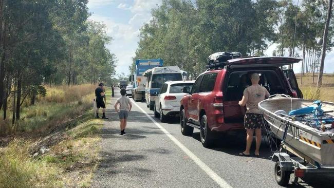 Traffic built up for kilometres on either side of Tiaro after the Bruce Hwy was cut.