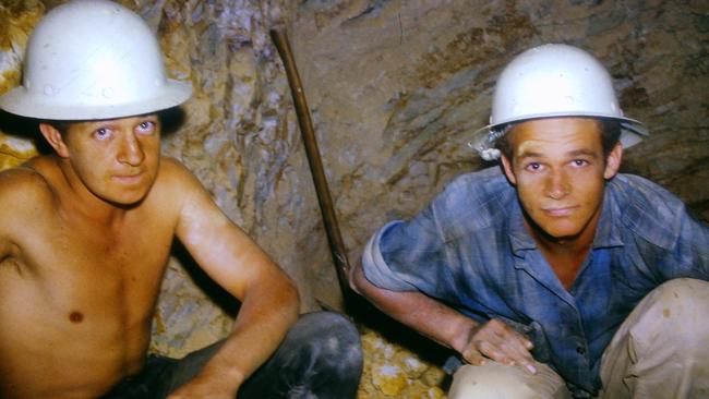 Stan Bone at age 17 (right) underground in the Golden Crown Mine at Yarrambat in 1960. Picture: George Salpigtidis