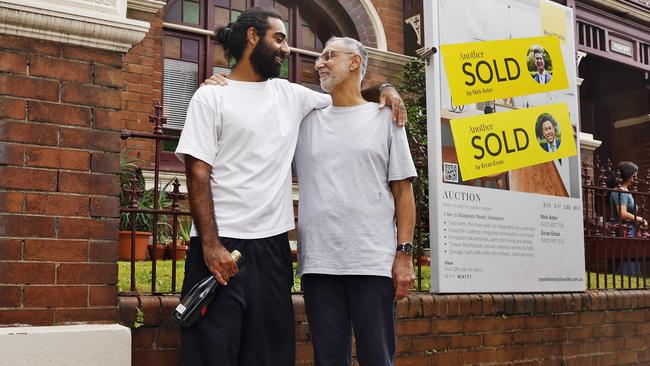 DAILY TELEGRAPH - 21.2.25Auction at 2/71 Stanmore Rd in Stanmore which sold for $852K to first home owner.  Eventual auction winner Jeeven Singh (left) pictured with his dad Dalit Singh. Picture: Sam Ruttyn