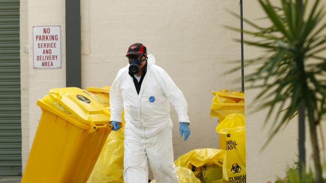 Hazardous waste is removed from St. Basil's Homes for the Aged in Fawkner in Melbourne. Picture: Getty Images