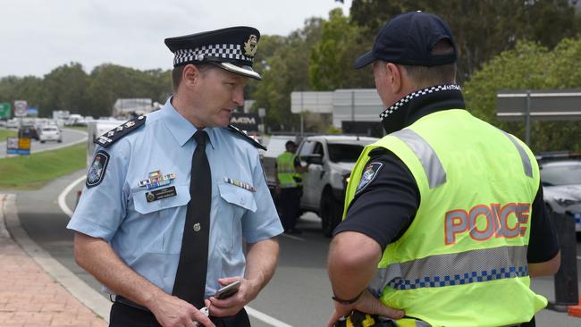 Chief Superintendent Mark Wheeler at a Queensland border checkpoint. Picture: Steve Holland