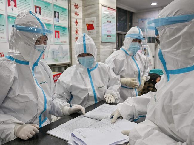 Medical staff members working at the Wuhan Red Cross Hospital in Wuhan. Picture: Hector Retamal/AFP