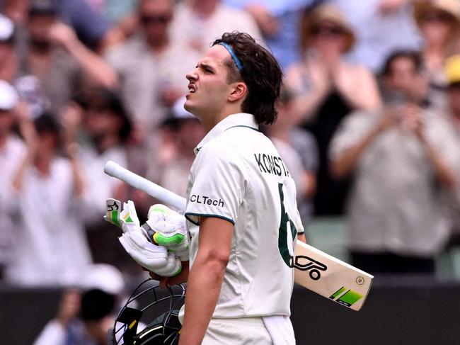 Australian batsman Sam Konstas walks off after his dismissal on the first day of the fourth cricket Test match between Australia and India at the Melbourne Cricket Ground (MCG) in Melbourne on December 26, 2024. (Photo by William WEST / AFP) / -- IMAGE RESTRICTED TO EDITORIAL USE - STRICTLY NO COMMERCIAL USE --