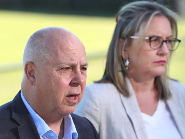 MELBOURNE, AUSTRALIA - NewsWire Photos, DECEMBER 17, 2021.Victorian Treasurer, Tim Pallas and Minister for Transport Infrastructure, Jacinta Allan hold a doorstop to discuss the cost blowout on the Westgate tunnel project.  Picture: NCA NewsWire / David Crosling