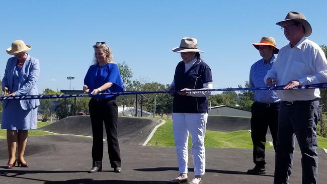 Mayor Margaret Strelow, Rockhampton Regional Council councillors and Member for Rockhampton Barry O'Rourke officially open the Gracemere Pump Track last month.
