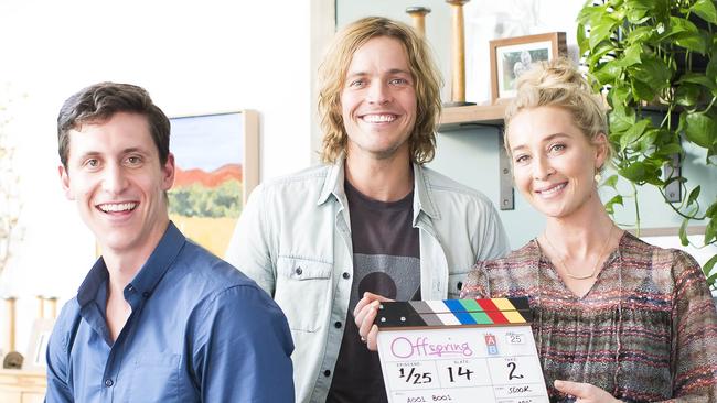 TJ Power, Richard Davies, and Asher Keddie celebrate season six of Offspring.